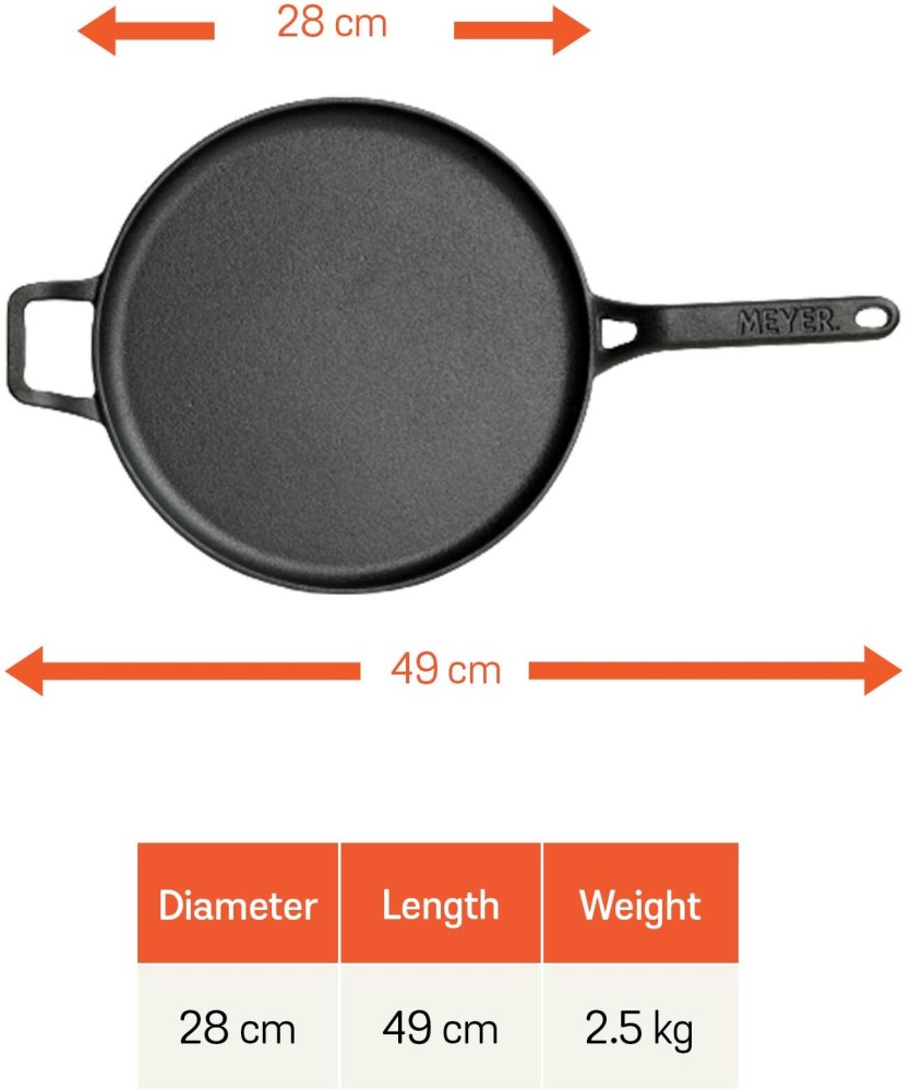 Meyer Pre-Seasoned Cast Iron Flat Dosa/ Roti/ Chapati Tawa Pan With Stick  Handle, Dosa Kallu, Iron Tawa - Velan Store