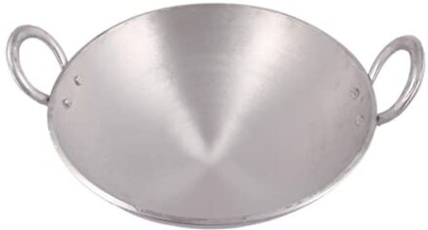 PTR Aluminum Kadai Frying Pan Cooking for Kitchen Silver (1 Litre)