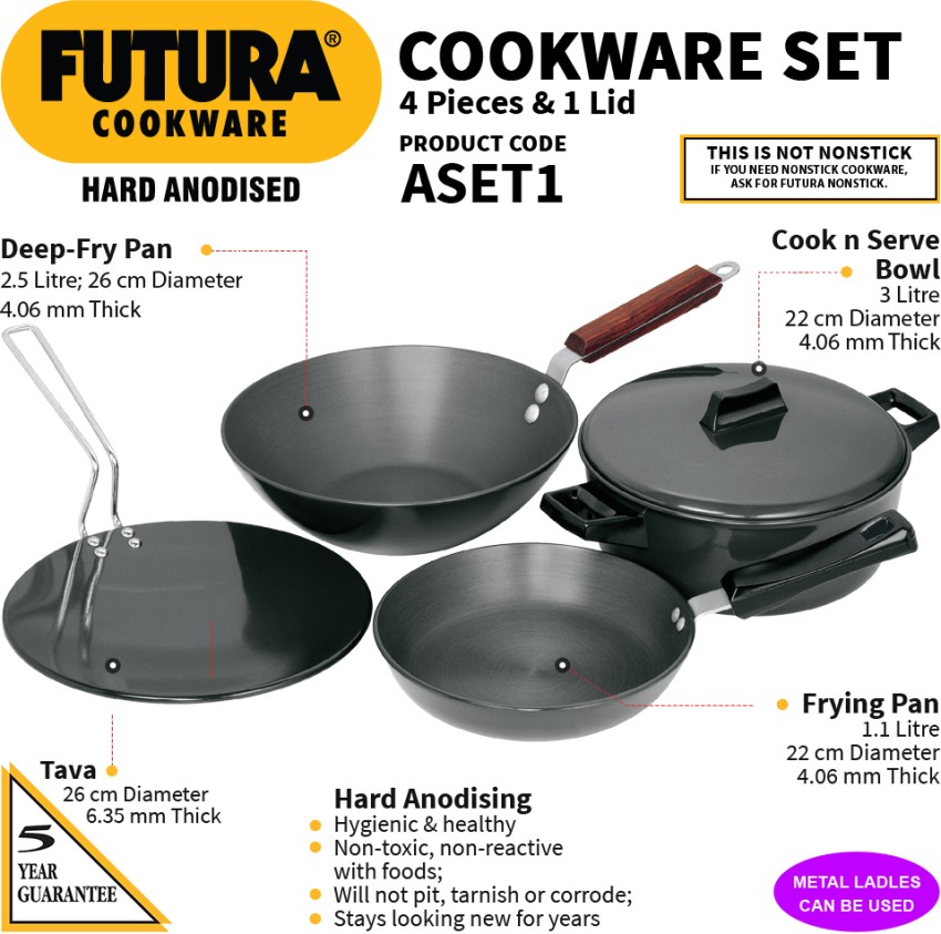 Hawkins Futura 4 Pieces Cookware Set 1- Tava, Frying Pan, Kadhai 