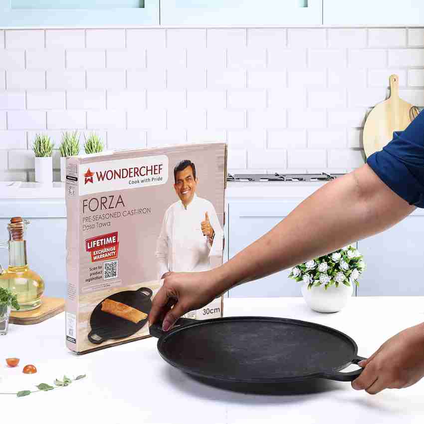 Forza Cast-Iron 27 cm Dosa Tawa Pan, Pre-Seasoned Cookware