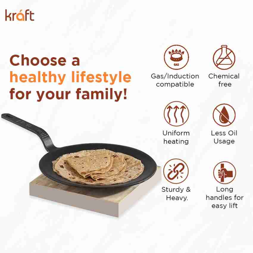 Softel 26cm Pre-Seasoned Cast Iron Roti Tawa - Gas and Induction Frien