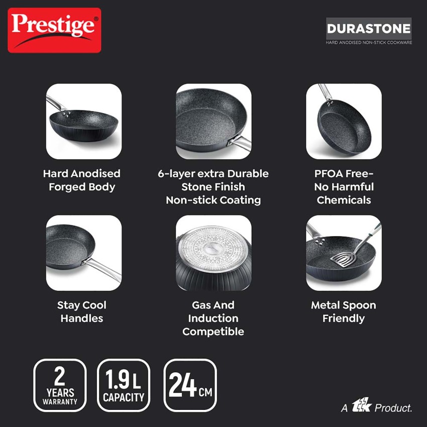 Prestige Durastone Hard Anodised 6 Layer Non-Stick Omni Tawa, (Black)