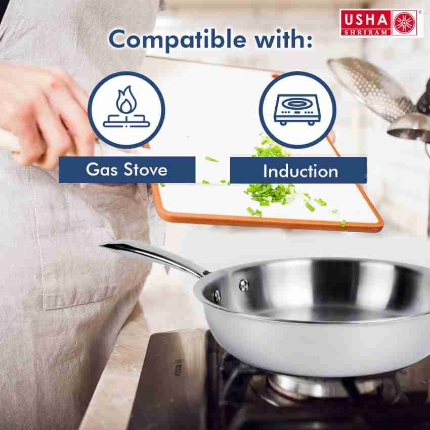 USHA SHRIRAM Triply Stainless Steel Kadai with Lid