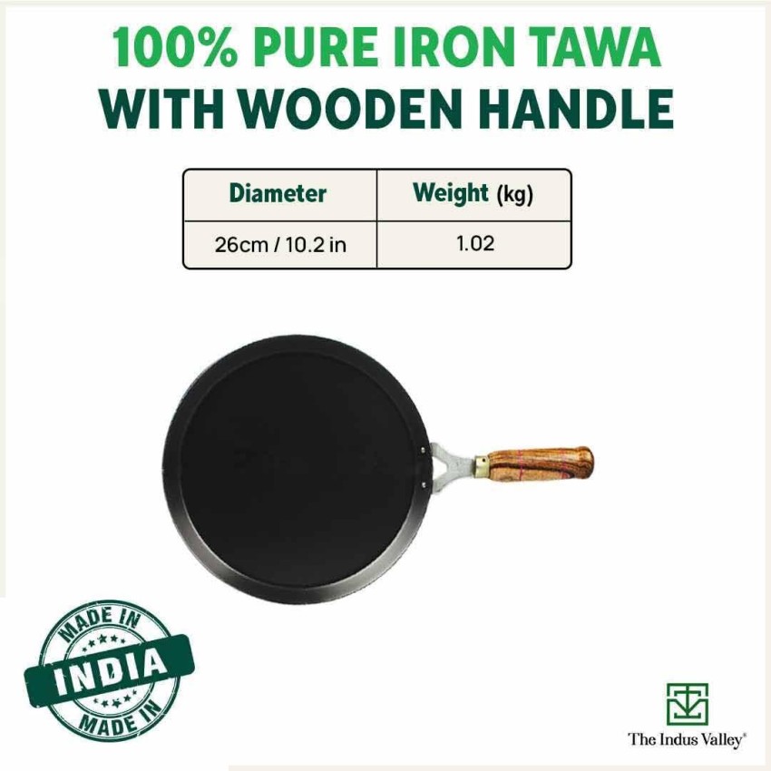 Multipurpose Iron Tawa Griddle w/ Wooden Handle 9 to 15 #43873
