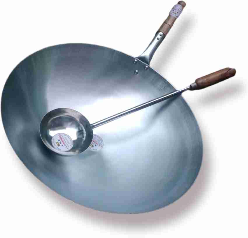 SAIFPRO Mild Steel MS Chinese Wok, for Home, Hotel (Size 14.5inch