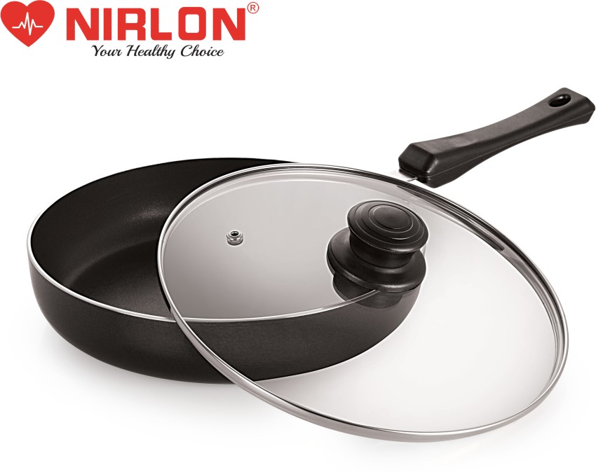 NIRLON Aluminium Induction Base Non Stick Cookware Fry Pan with Glass LID-24cm  Fry Pan 24 cm diameter with Lid 2 L capacity Price in India - Buy NIRLON  Aluminium Induction Base Non