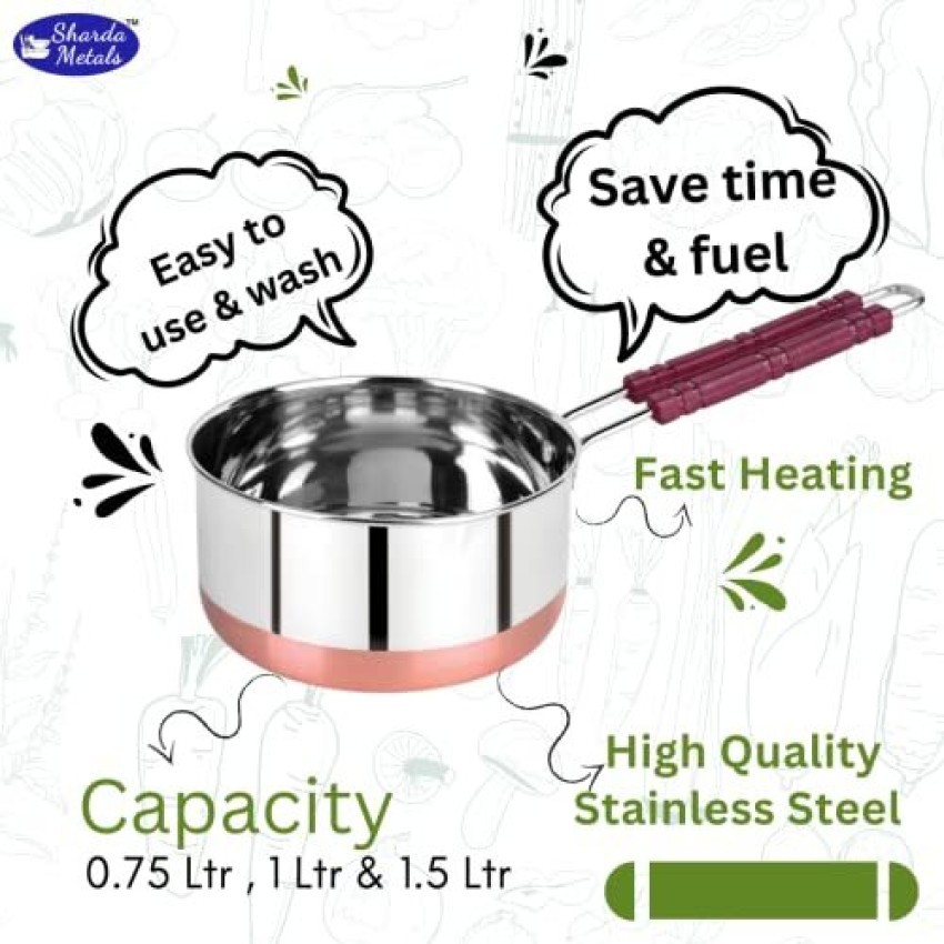 Stainless Steel Copper Bottom Induction Base Sauce Pan Cookware with Handle  1 L