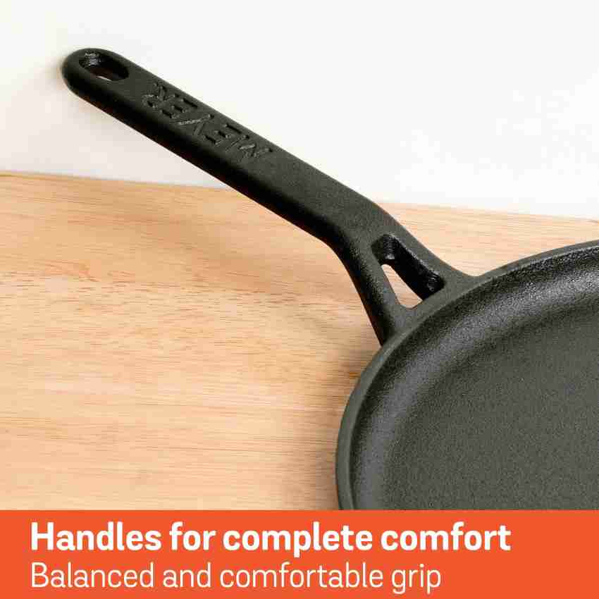 M&M-Meyer Pre-Seasoned Non-stick Cast Iron Tawa, 26 cm, Black