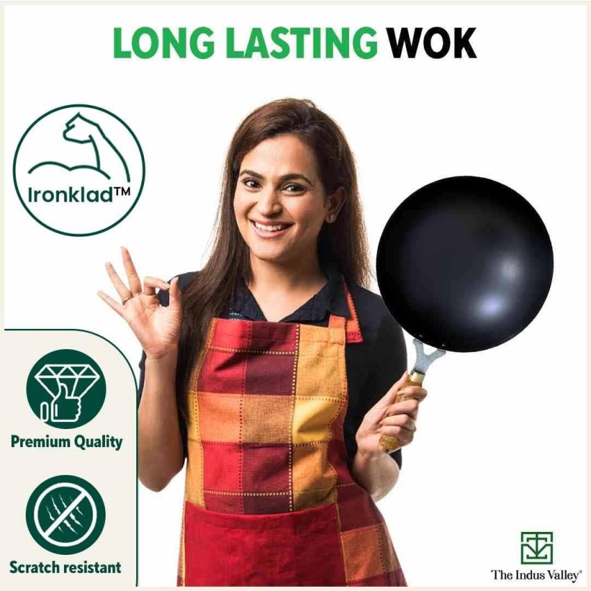 Buy Iron Chinese Wok with Wooden Handle Online at Best Price in India – The  Indus Valley