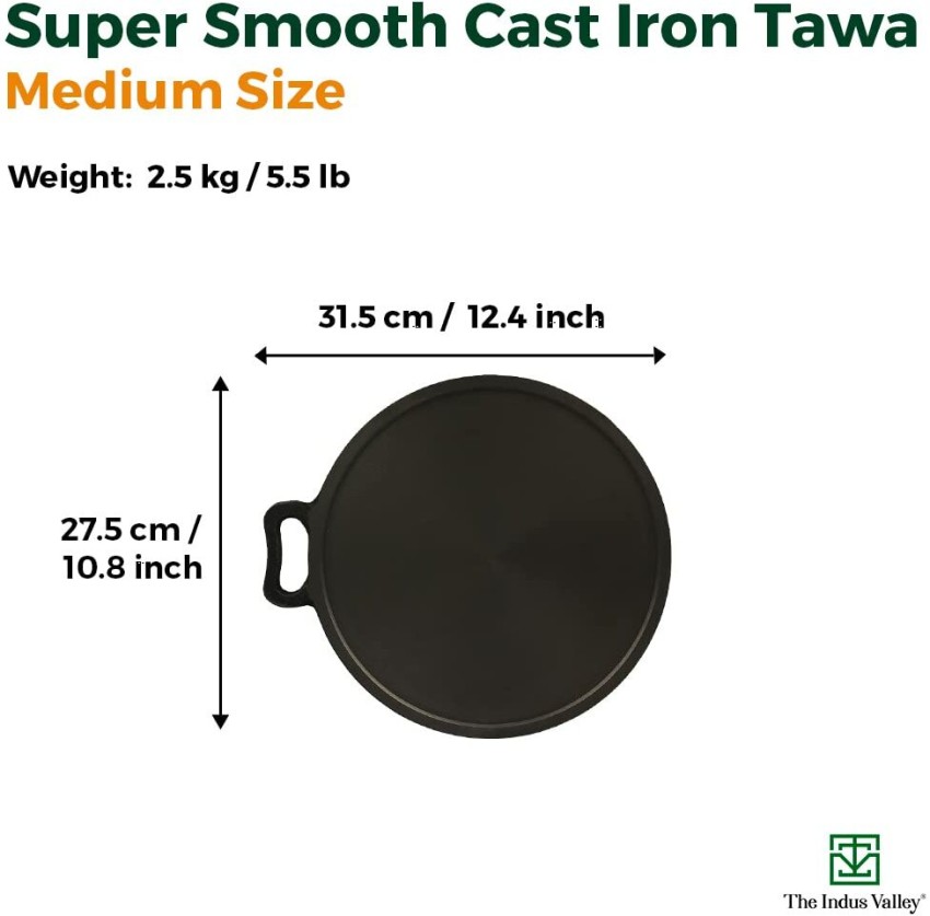 Super Smooth Cast Iron Tawa 11 Inch, Pre-Seasoned