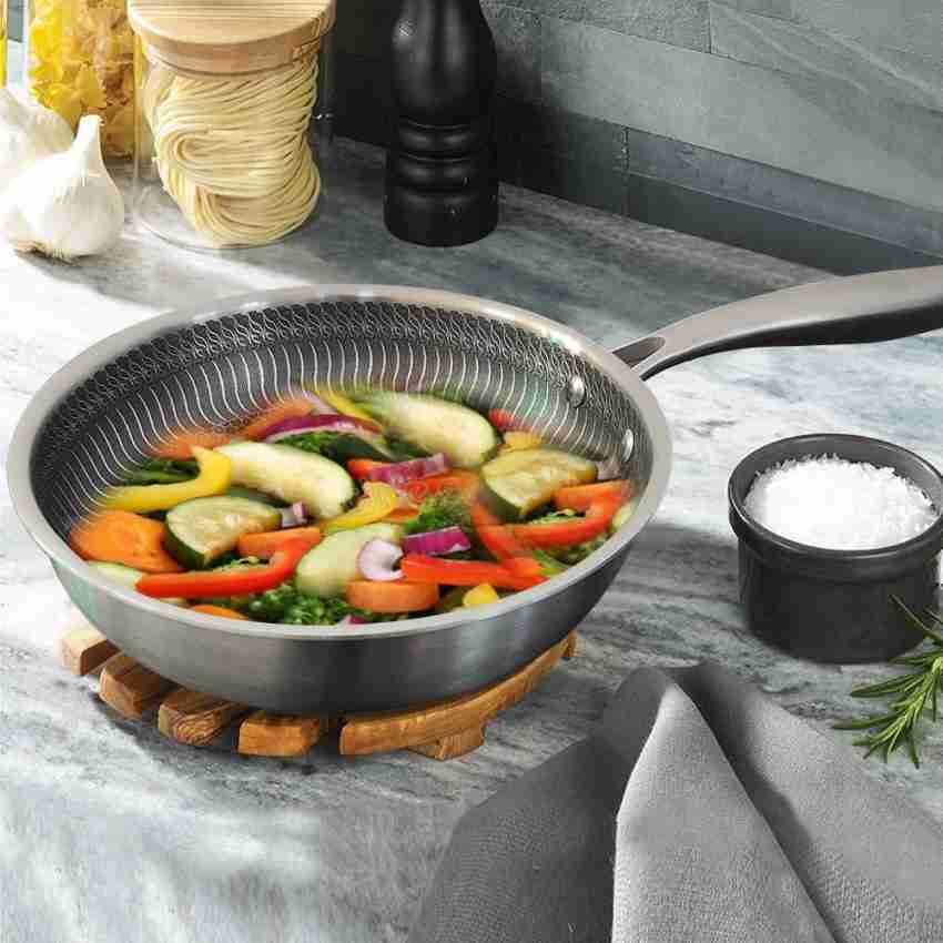 Bergner Stainless Steel Triply Deep Fry Pan Wok Kadhai With Lid 3.8 L 24 cm