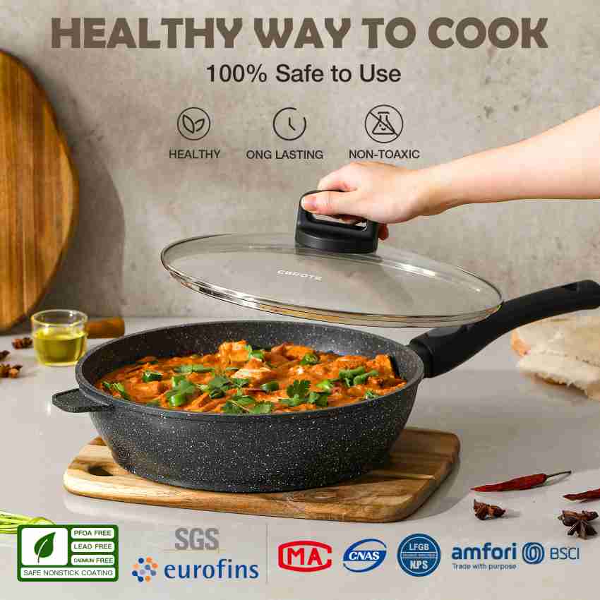 Buy Carote Non Stick Deep Frying Pan, Granite Kadai with Lid