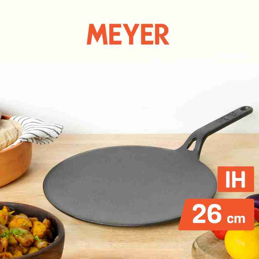 M&M-Meyer Pre-Seasoned Non-stick Cast Iron Flat Tawa, 24 cm, Black