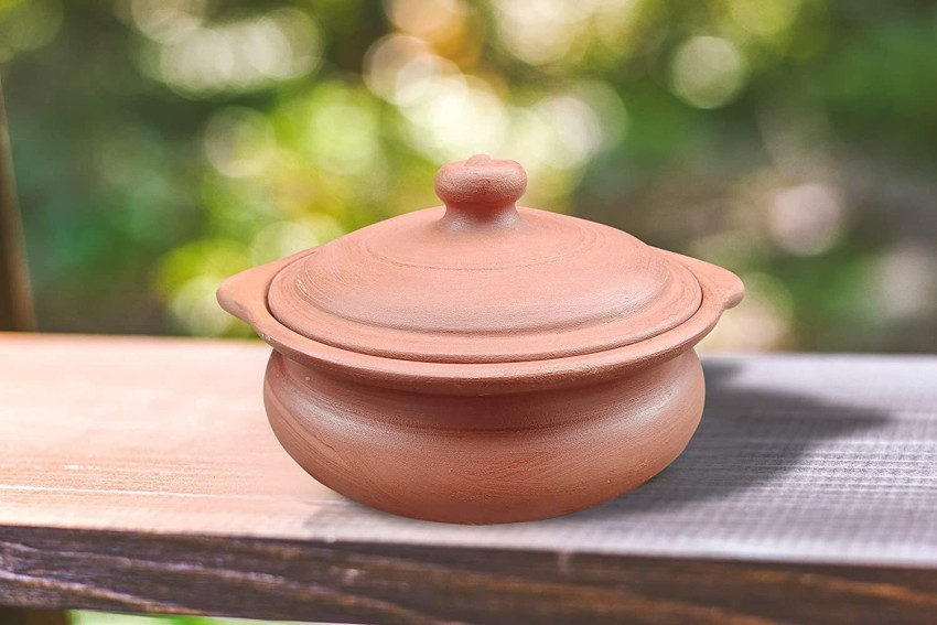 Unglazed Clay Pot With Lid for Cooking, Serving/ Earthen Kadai