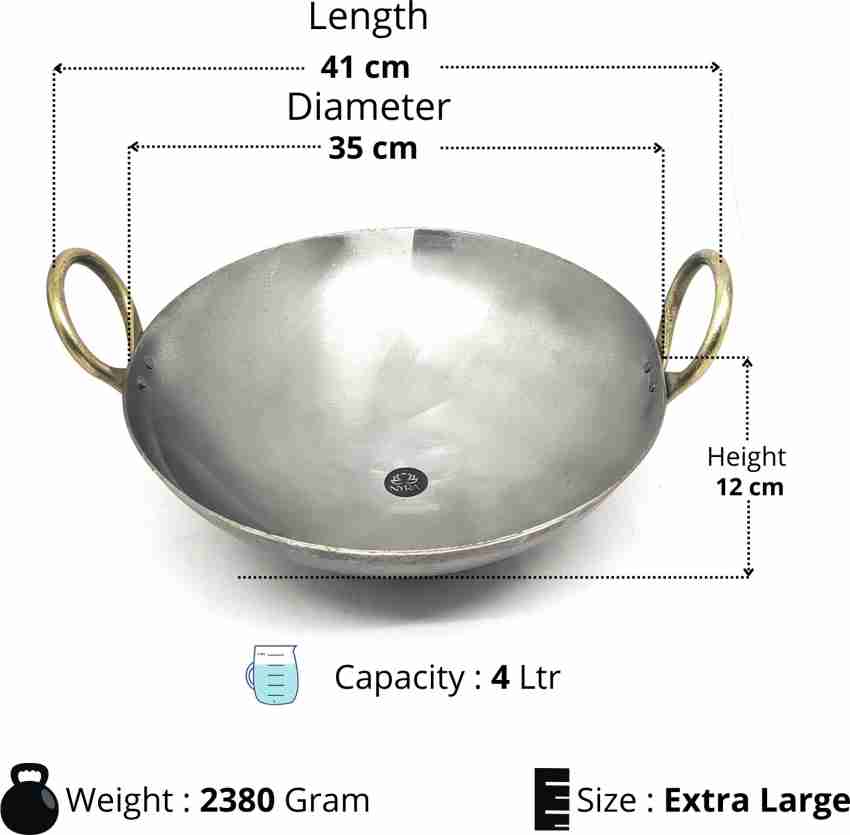 Traditional Indian Iron Kadai Wok - 18 Inches, Riveted/Welded Handles