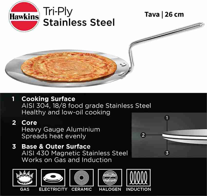 Prabha Tri-ply Stainless Steel Induction Compatible Roti Tawa Flat