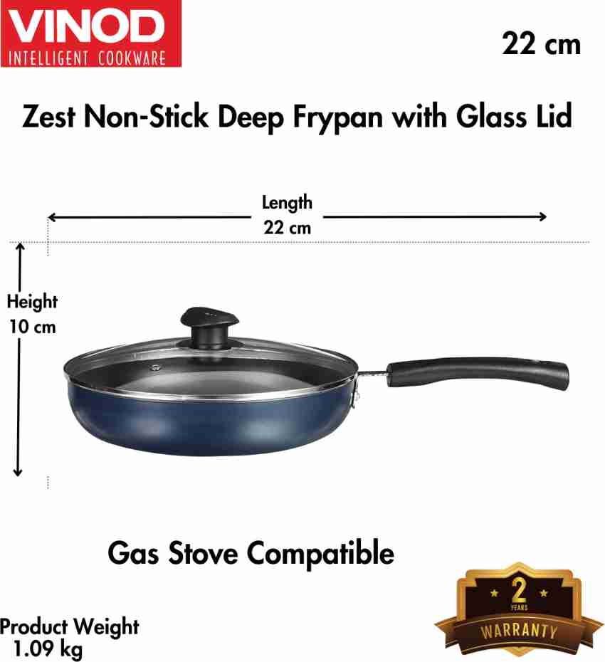 Vinod Zest Non Stick Deep Frypan with Glass Lid (Induction Friendly) - 22 cm