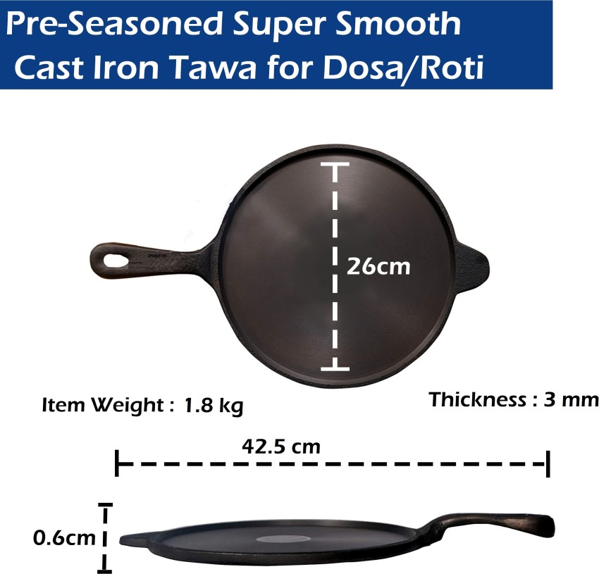 Cast Iron Dosa Tawa, Pre-Seasoned, 10.25 inches