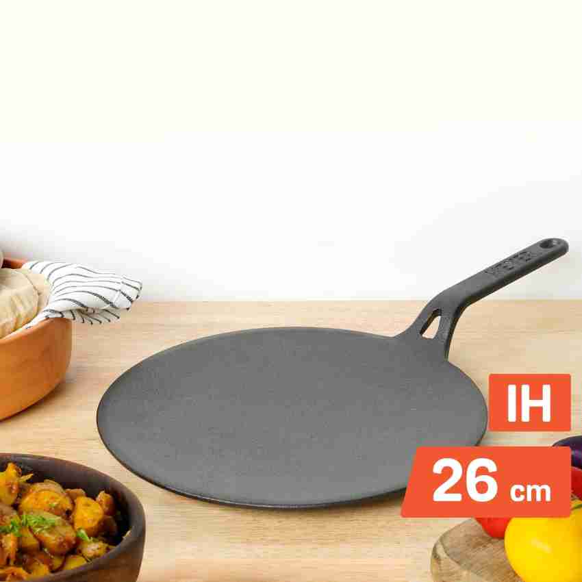 M&M-Meyer Pre-Seasoned Non-stick Cast Iron Tawa, 26 cm, Black