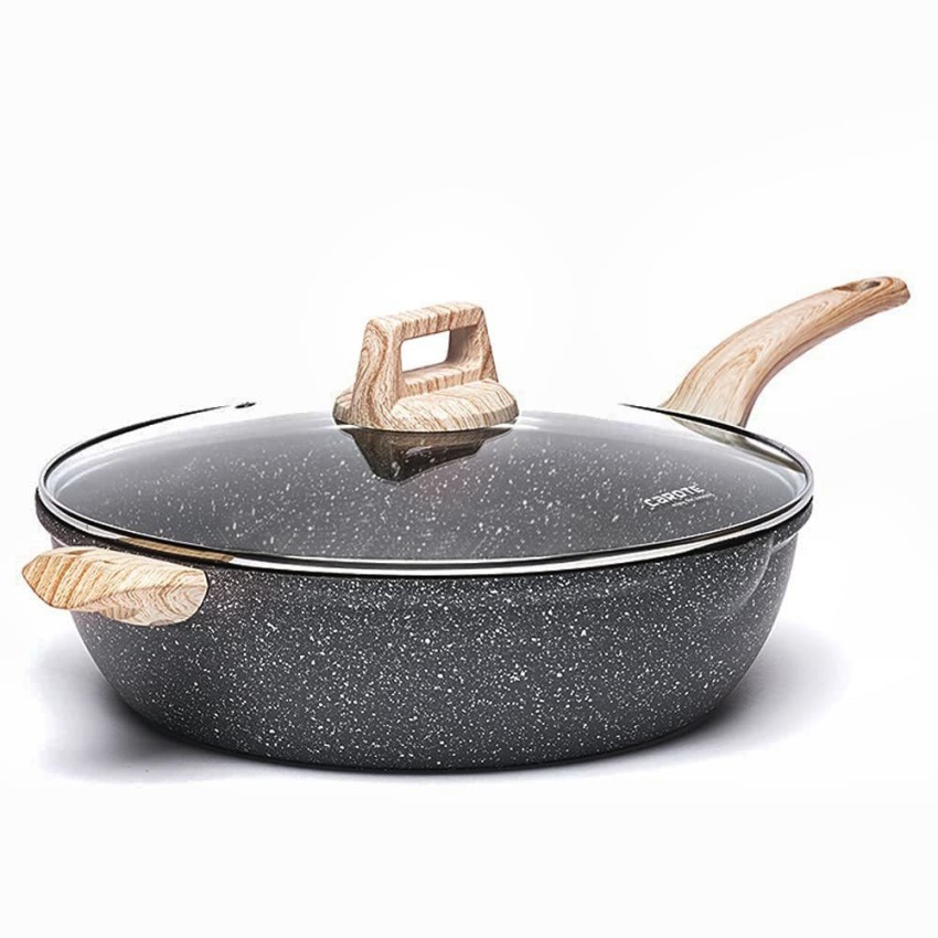 Carote Non Stick Deep Frying Pan, Granite Kadai with Lid