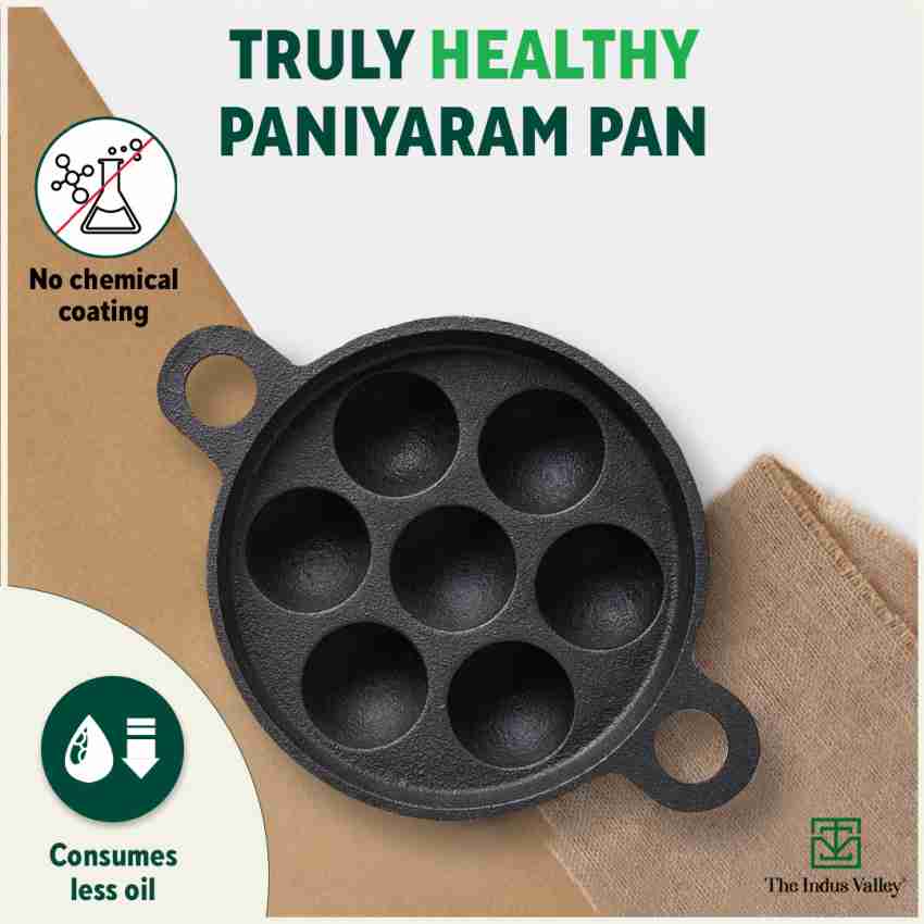 Pre Seasoned Super Smooth Cast Iron Paniyaram / Paddu Pan (9 Pits