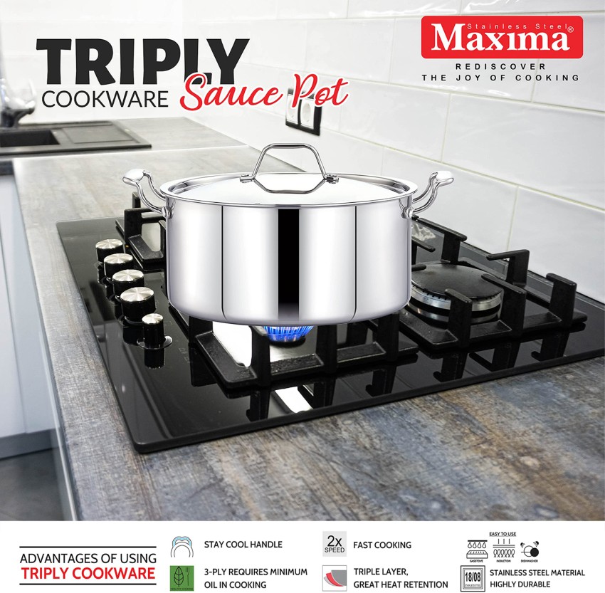 Maxima Triply Stainless Steel Kadai with Lid (Induction Friendly
