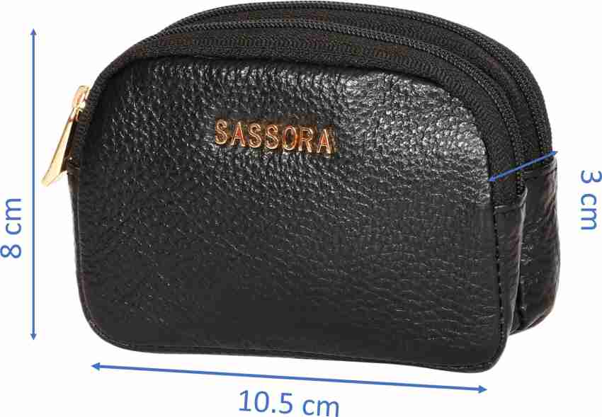 Sassora Genuine Leather Black Women Small Coin Pouch-A048_ZINNIA 