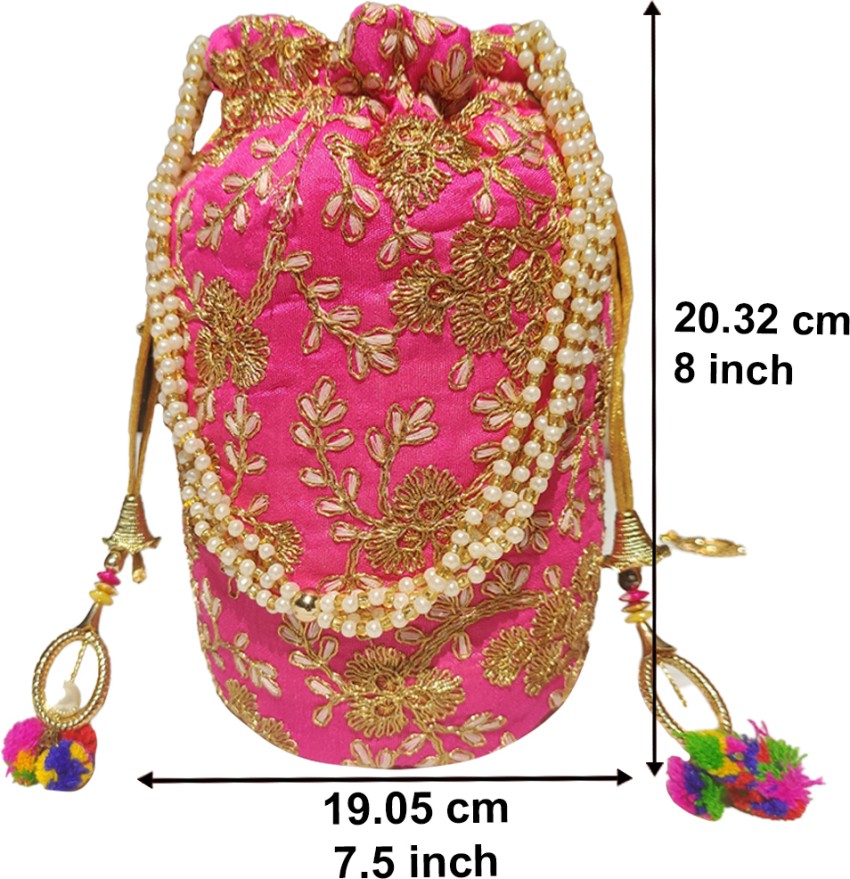 FLI HAUT Women s Ethnic Silk Pink Potli Bag Potli Purse Bridal Clutch Bridal Purse. Potli Pink Price in India Flipkart