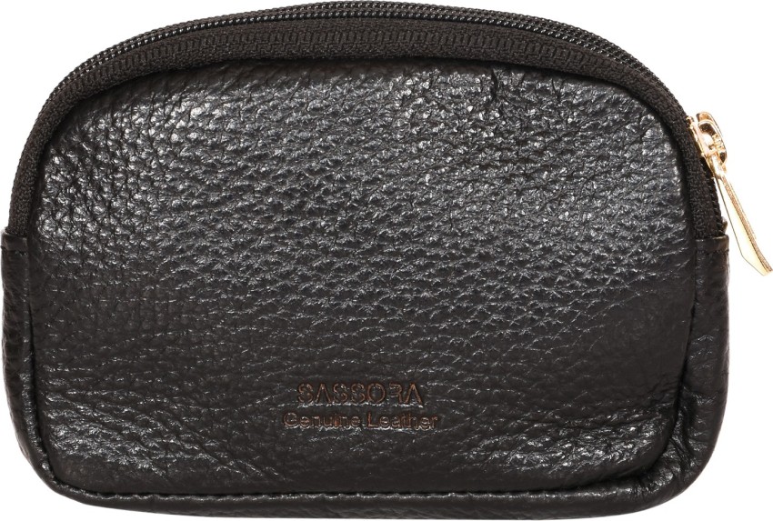 Sassora Genuine Leather Black Women Small Coin Pouch-A048_ZINNIA 