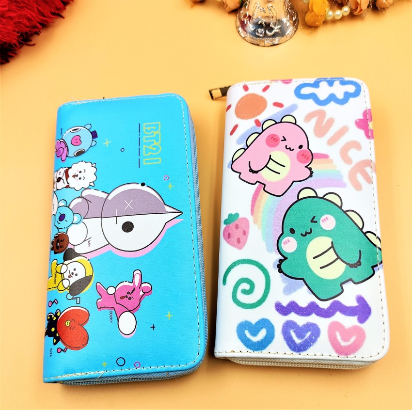 Paper Bear BTS Cell Phone Leather Long Wallets Pouch Multicolor