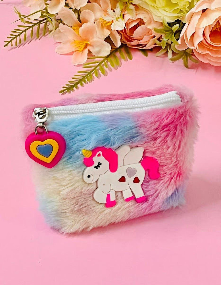 AMANVANI Cartoon Fur Coin Pouch for Kids Unicorn Wallet for Girls