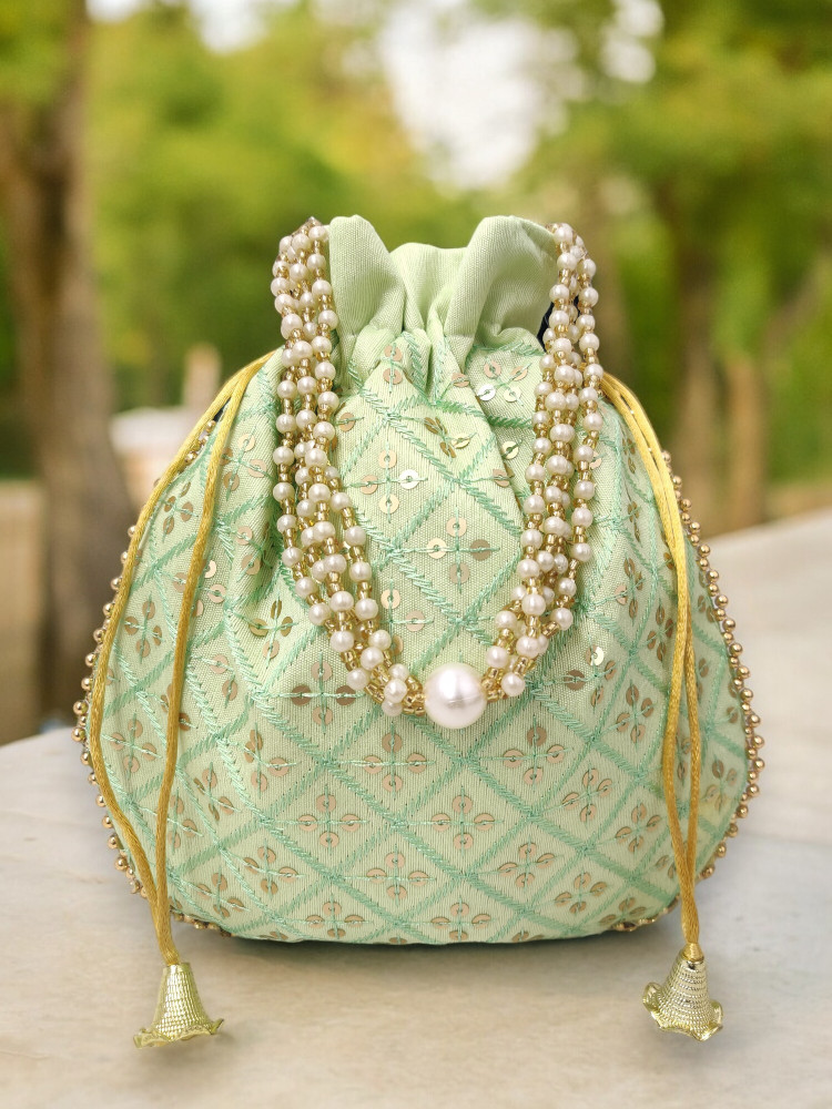 JIYU CREATION Potli Purse for women New Design Pack of 6 Potli Pink Rani Red Baige Off white Light Green Firozi Price in India Flipkart