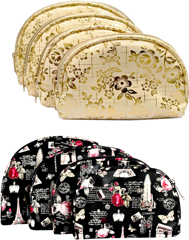 APB estore Cosmetic and Makeup Pouch for Women Cosmetic Travel Pouch Set of 8 Pouch Black Beige Price in India Flipkart