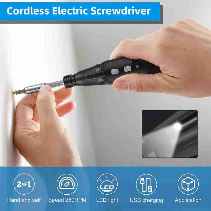 SERPLEX Electric Screwdriver with LED USB Rechargeable Screwdriver with 9 Bits Sleeve Portable Cordless Screwdriver with Manual Mode Utility Screwdriver for Repairing Cordless Drill Price in India Buy...