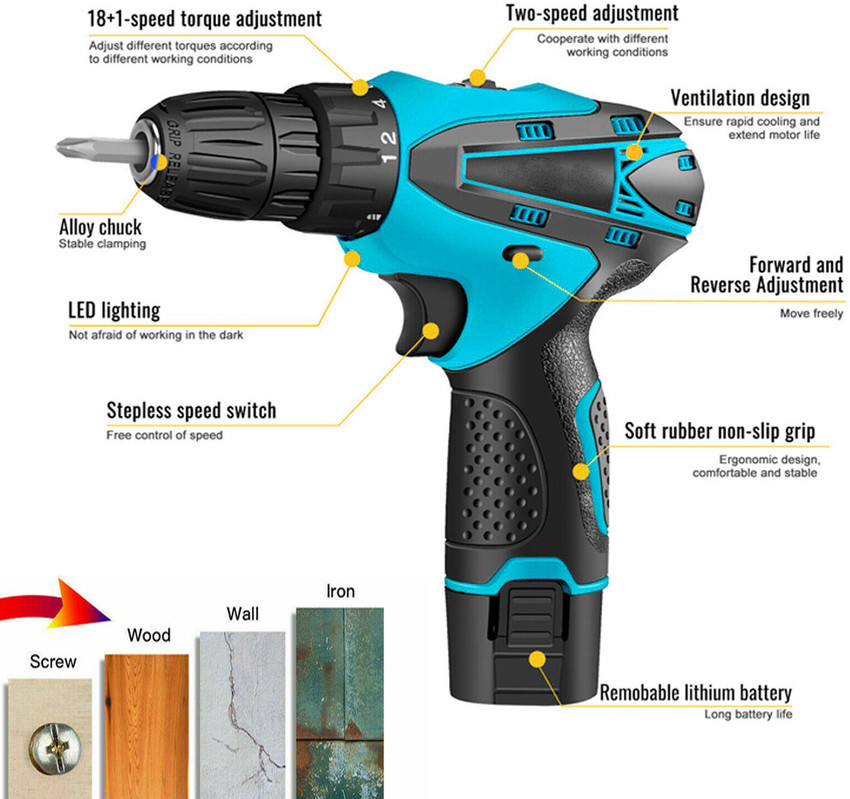 MLD 12v cordless screwdriver drill machine With 2 battery