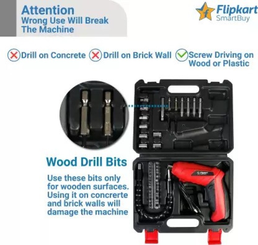 Flipkart SmartBuy 3.6V cordless screwdriver with 45pcs drills