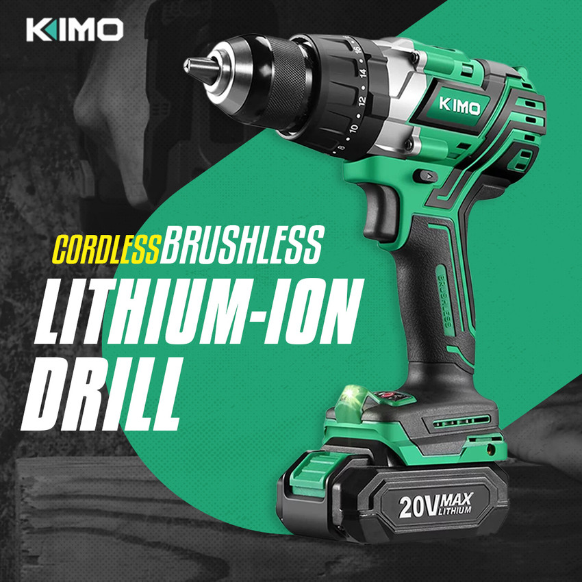 Kimo Brushless Cordless Drill Machine with 1 Battery Keyless Chunk