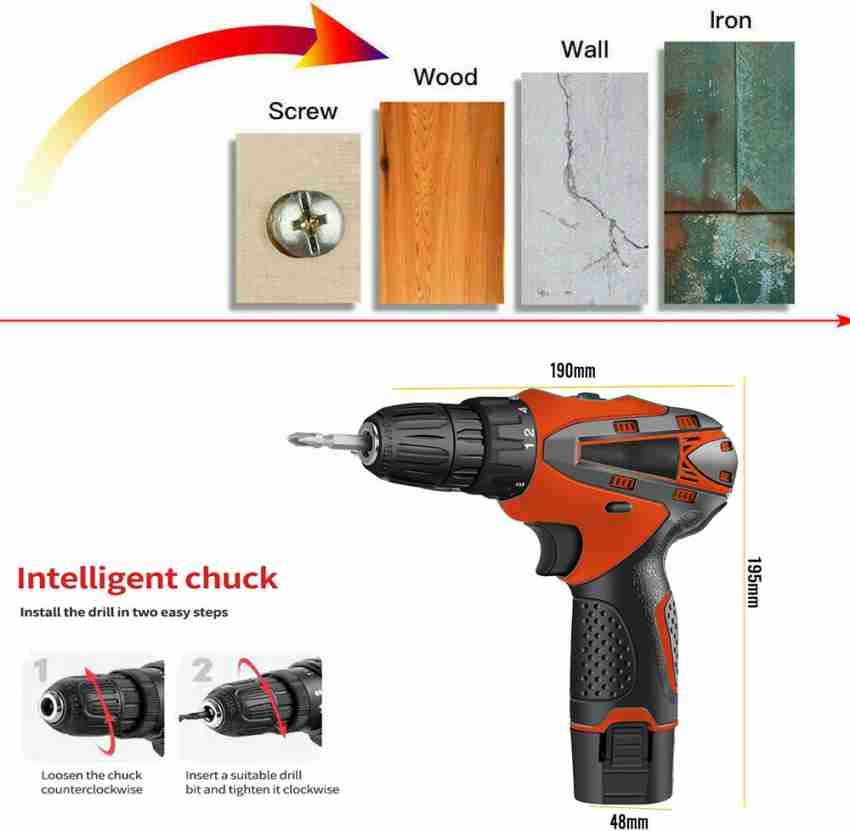 MLD Electric 12v cordless screwdriver drill machine With 2 battery