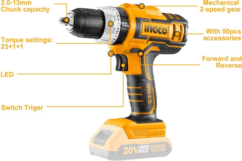 INGCO CIRLI2002 Visseuse à choc 20V + 2 batteries