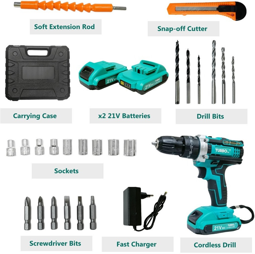 Hakimi TURBO CORDLESS DRILL MACHINE KIT Cordless Drill x2 21V