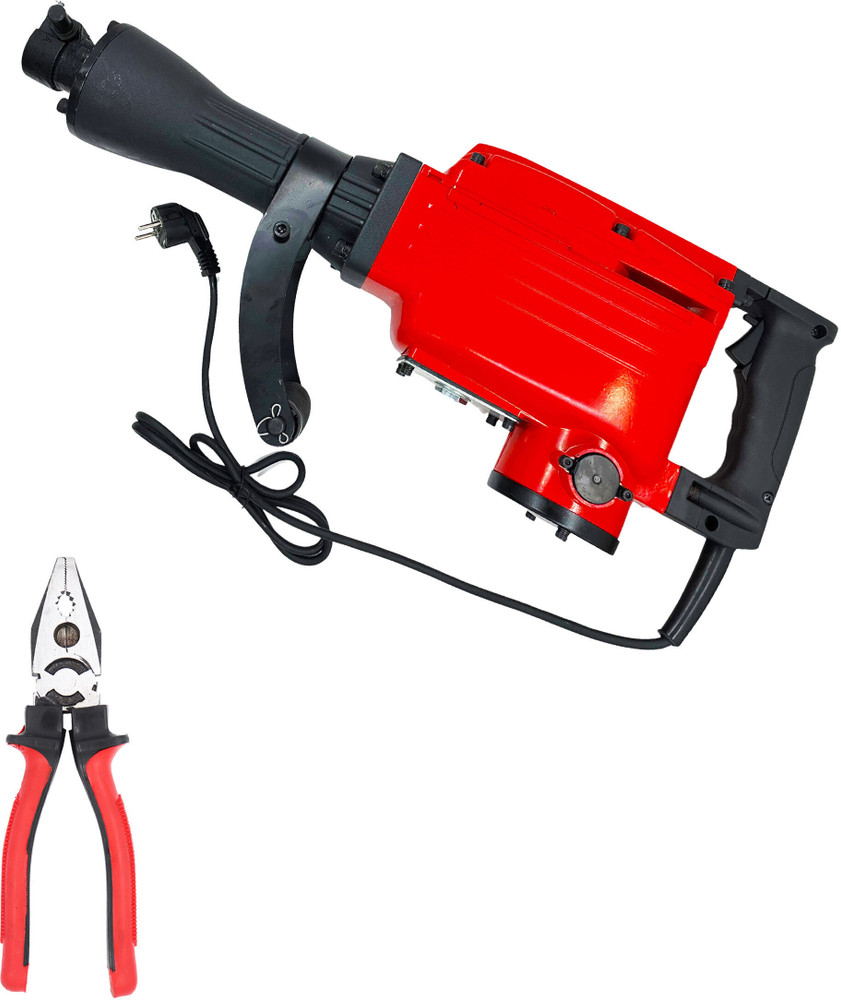 Hillgrove MCGH1071M4 1800 Watt Heavy Duty Demolition Chisel Hammer Concrete Breaker Drill Machine with 8 inch Plier and 2 Bits for Breaking Concrete Road Wall DFH73 Pistol Grip Drill Price in India Bu...