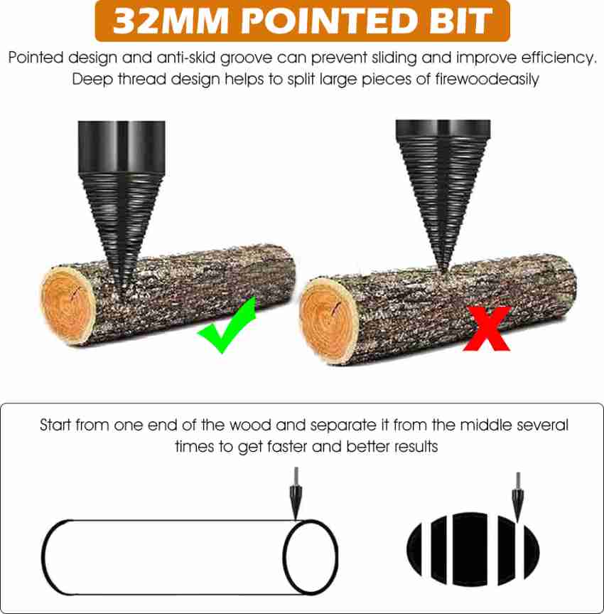 HASTHIP Firewood Log Splitter 3pcs Drill Bit Removable Cones