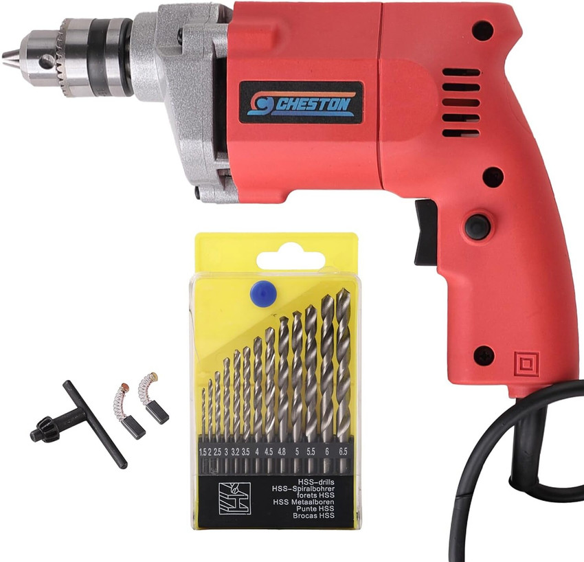 CHESTON Drill Machine for Home Use Set of 13 Drill Bits 4500 RPM Speed 1.5mm 6.5mm Drill Bits Bits for Drill Machines Tool Kit for Home Use Multipurpose