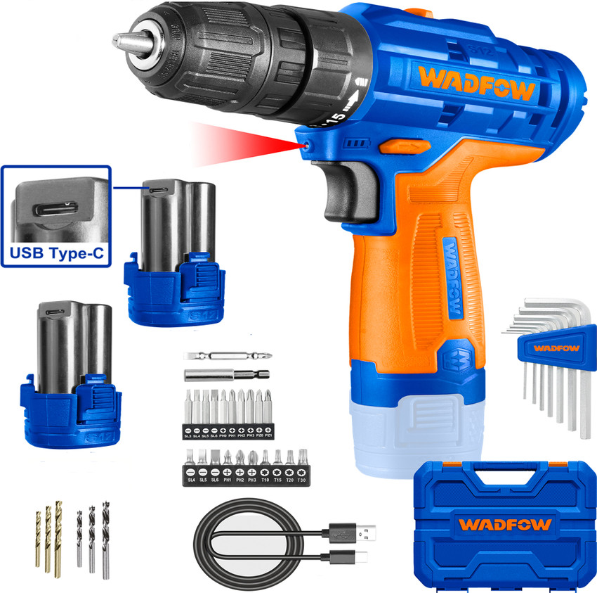 Wadfow Cordless Screwdriver and Drill Set with 2 Batteries Drill Bits Screwdriver Bits Cordless Drill Machine 12V Lithium Ion Drill 15 1 20NM Drill Machine for Home Cordless Drill Price in India Buy