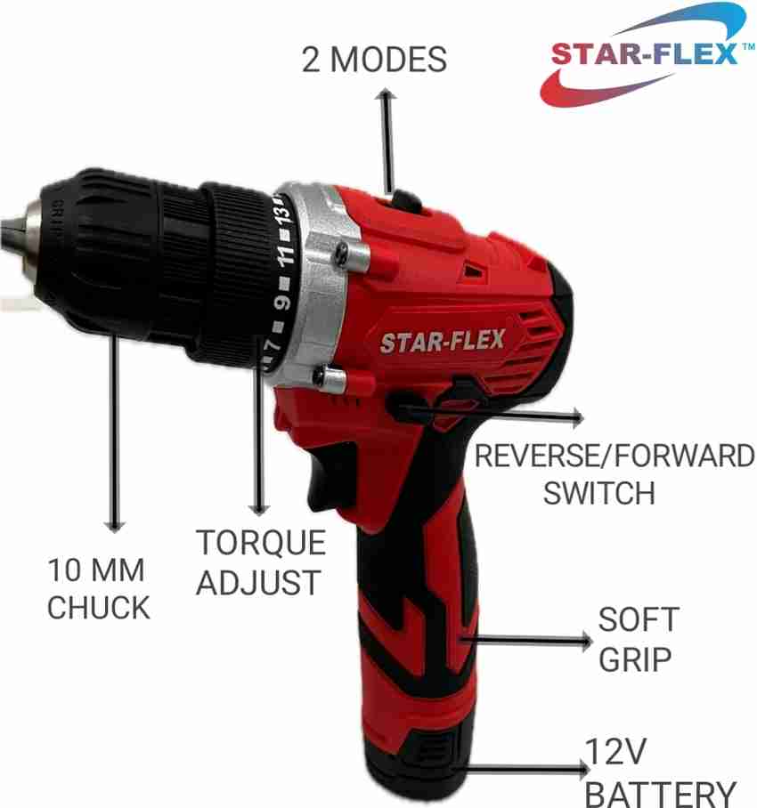 MAYUR STARFLEX SF HD 12V CORDLESS DRILL KIT SET 16 30 N.m TORQUE 12V BATTERY Power Hand Tool Kit Price in India Buy MAYUR STARFLEX SF HD 12V CORDLESS DRILL KIT SET 16 30 N.m