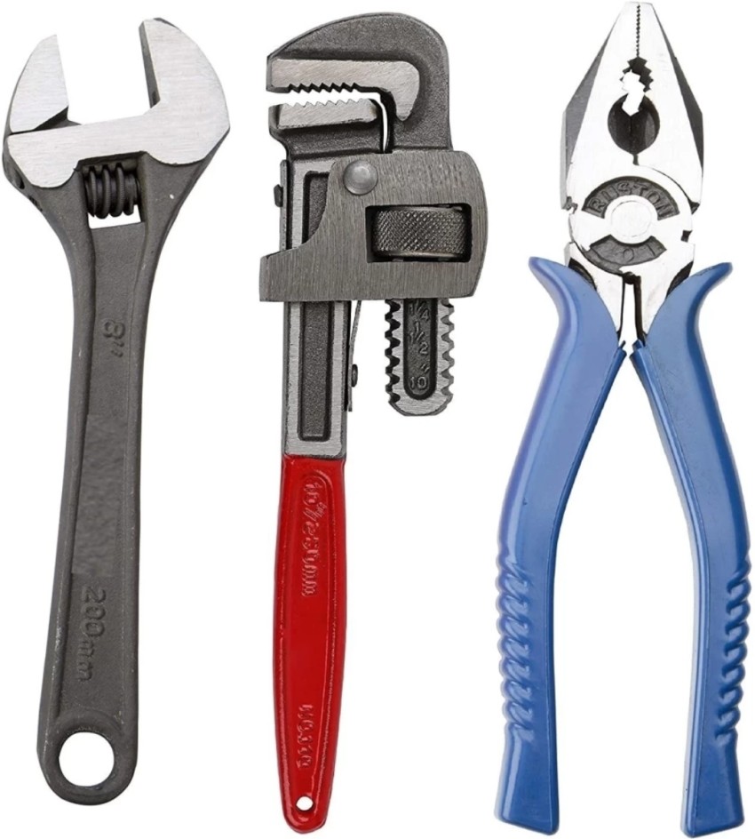 Pipe Wrench 10 Inch , Adjustable Spanner 8 Inch(Phosphate Finish) , Water  Pump Plier 10 Inch