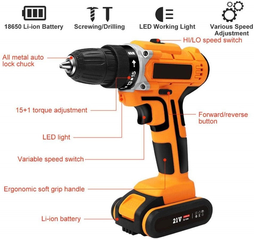 XDLB 21V Cordless Screwdriver with 2 battery Reversible switch