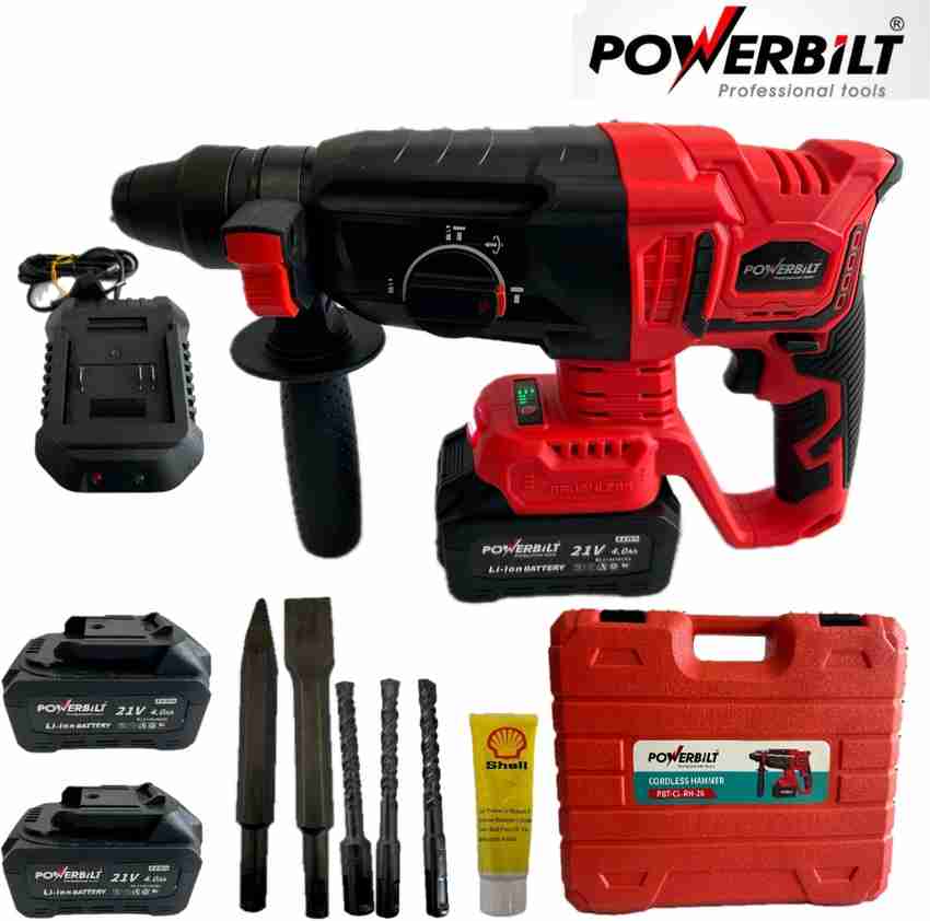 PowerBilt PBT CL RH21V CORDLESS ROTARY HAMMER DRILL 21V 2MAX LITHIUM ION BATTERY CHARGER Power Hand Tool Kit Price in India Buy PowerBilt PBT CL RH21V CORDLESS ROTARY HAMMER DRILL 21V 2MAX LITHIUM