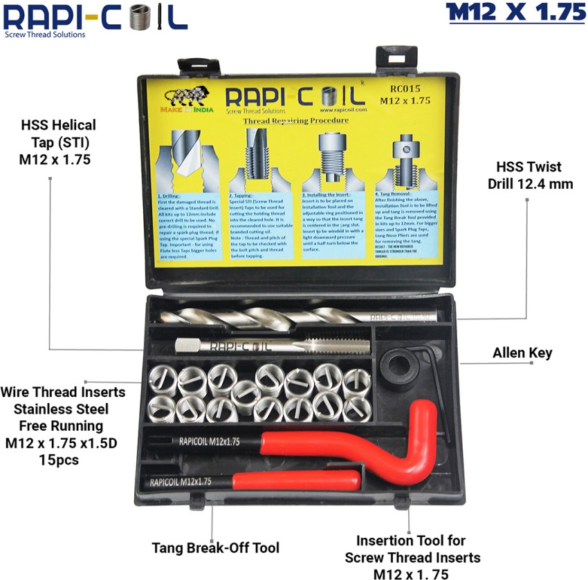 RAPI-COIL Metric Thread Repair Kit Stainless Steel Helicoil Insert 304  High-Speed Steel M2 (M6 x 1.0)
