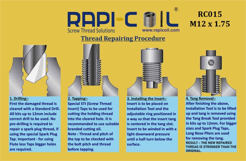 Rapi Coil RAPI COIL M12 X 1.75 Thread Repair Kit Stainless Steel